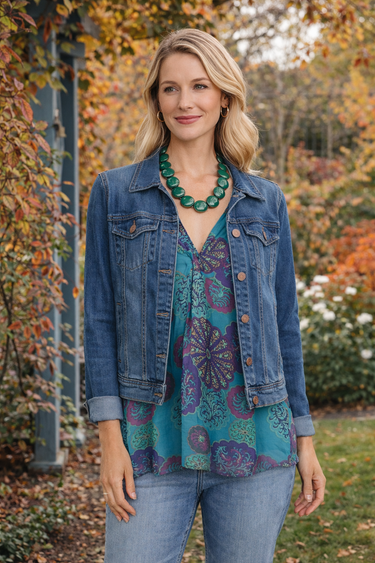 Red Head Silk Top – Paua Tone Print (XL)