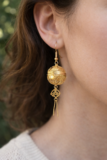 Gold Filigree Sphere Drop Earrings