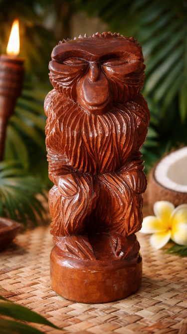 Vintage Tongan Carved Wooden Monkey Tiki Figure (1970s)