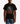 Person wearing a black t-shirt with a graphic design on a plain background