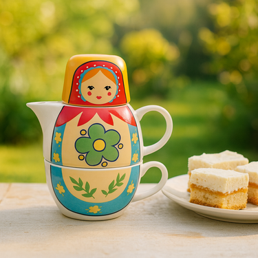 Babushka Russian Doll Teapot & Cup