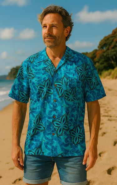 Vintage Blue Hawaii Tiki Men's Shirt (XL)