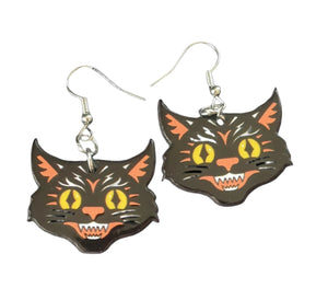 Crazy Cat Acrylic Hook Earrings Planet Retro New Vintage 