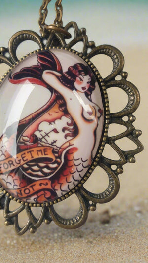 Forget Me Not Mermaid - Tattoo Art Necklace New Vintage Jewellery Accessories NZ Planet Retro 2