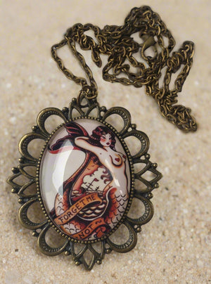 Forget Me Not Mermaid - Tattoo Art Necklace New Vintage Jewellery Accessories NZ Planet Retro
