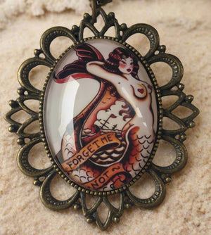 Forget Me Not Mermaid - Tattoo Art Necklace New Vintage Jewellery Accessories NZ Planet Retro 4