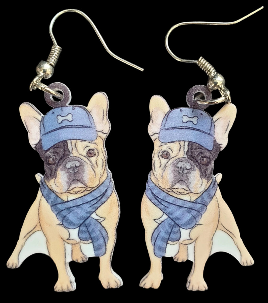 French Bulldog in Blue Earrings Planet Retro NZ