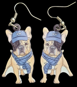 French Bulldog in Blue Earrings Planet Retro NZ