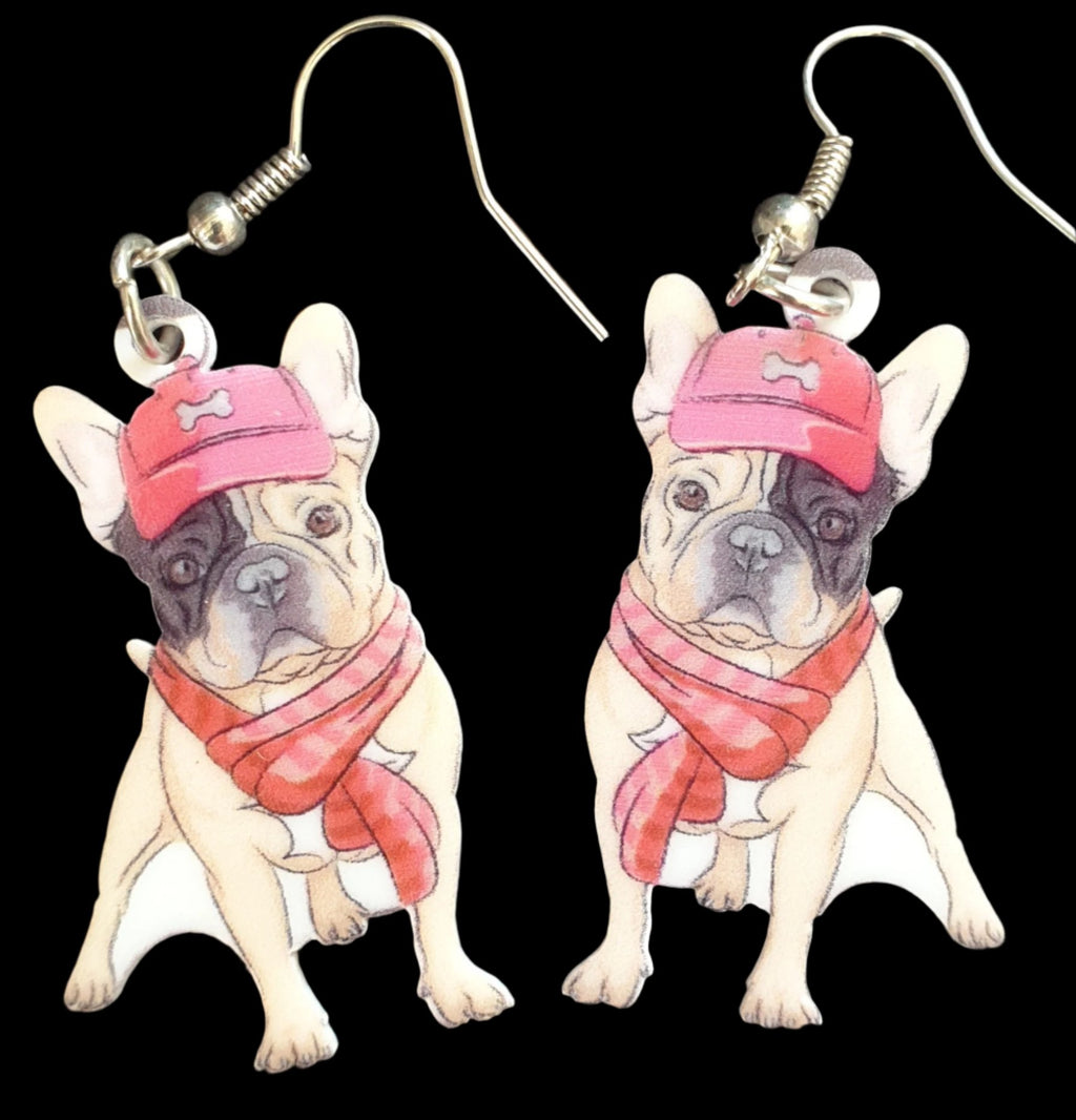 French Bulldog in Red Earrings Planet Retro NZ