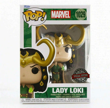 A Funko Pop Vinyl figure of Lady Loki from Marvel, wearing a green outfit with gold details and a horned helmet.  Planet Retro NZ.