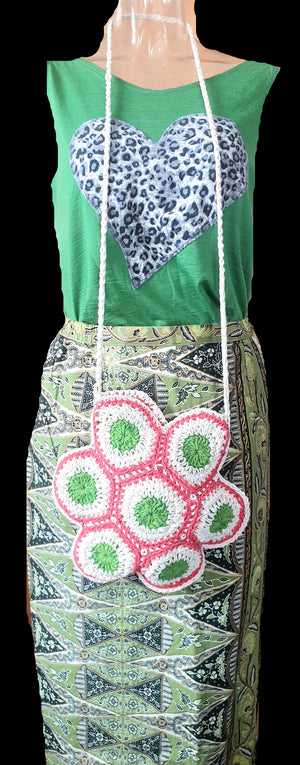 Green & Coral Crochet Purse Bag New Vintage Accessories Planet Retro NZ 2