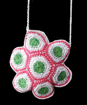Green & Coral Crochet Purse Bag New Vintage Accessories Planet Retro NZ 4