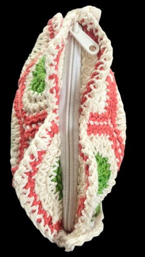 Green & Coral Crochet Purse Bag New Vintage Accessories Planet Retro NZ 5