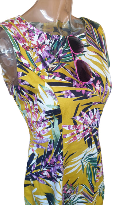 Jendi Mustard Tropical Flowers Dress (Small) New Vintage Clothing Planet Retro NZ 3