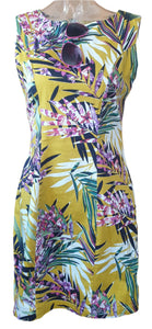 Jendi Mustard Tropical Flowers Dress (Small) New Vintage Clothing Planet Retro NZ