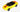 Yellow toy car with black interior and red stripes on a white background