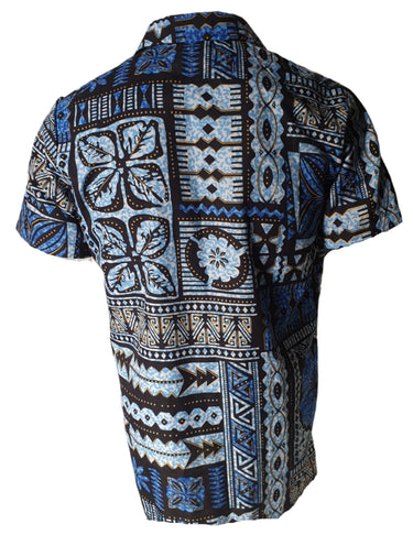 Mens Blue Black Tribal Hawaiian Shirt New Vintage Clothing NZ Planet Retro 2