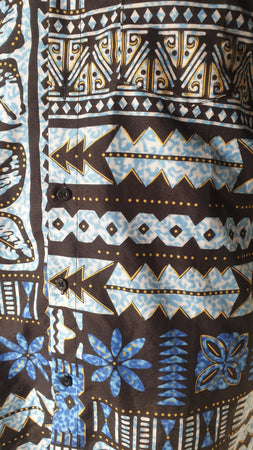 Mens Blue Black Tribal Hawaiian Shirt New Vintage Clothing NZ Planet Retro 4