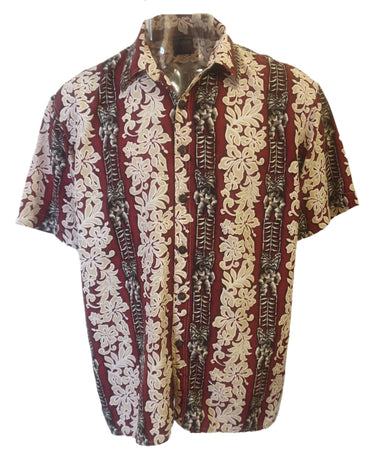 Mens Crimson Tribal Carving Tropical Shirt (Large) Vintage Clothing NZ Planet Retro NZ