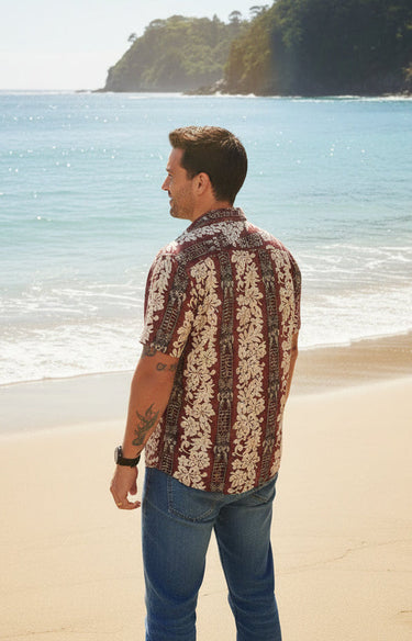 Mens Crimson Tropical Hawaiian Style Shirt (Large)