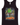 Black tank top with a graphic design of vintage cars and flames on a white background