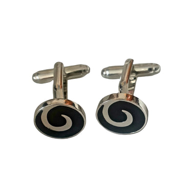Silver & Black Round Tornado Cufflinks planet retro nz