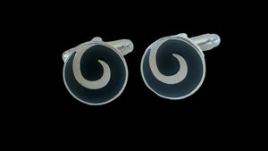 Silver & Black Round Tornado Cufflinks planet retro nz 2