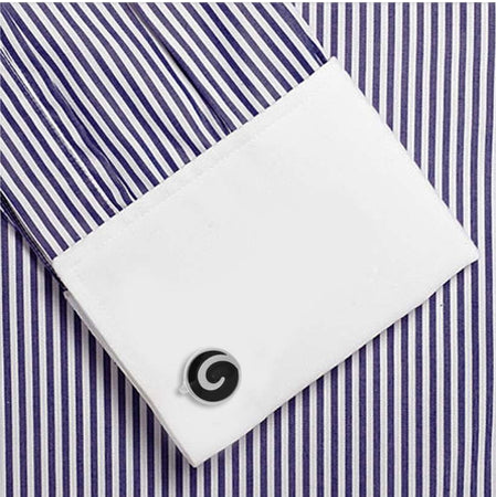 Silver & Black Round Tornado Cufflinks planet retro nz 3