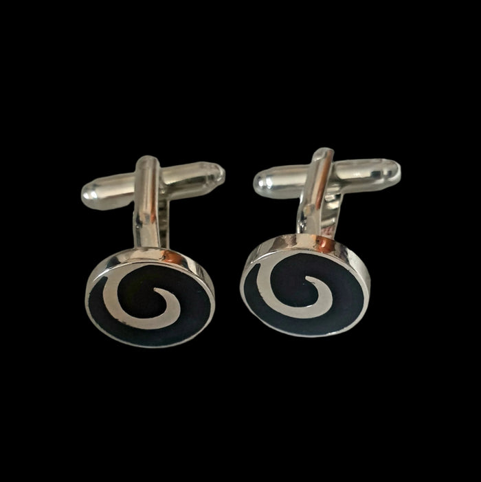 Silver & Black Round Tornado Cufflinks