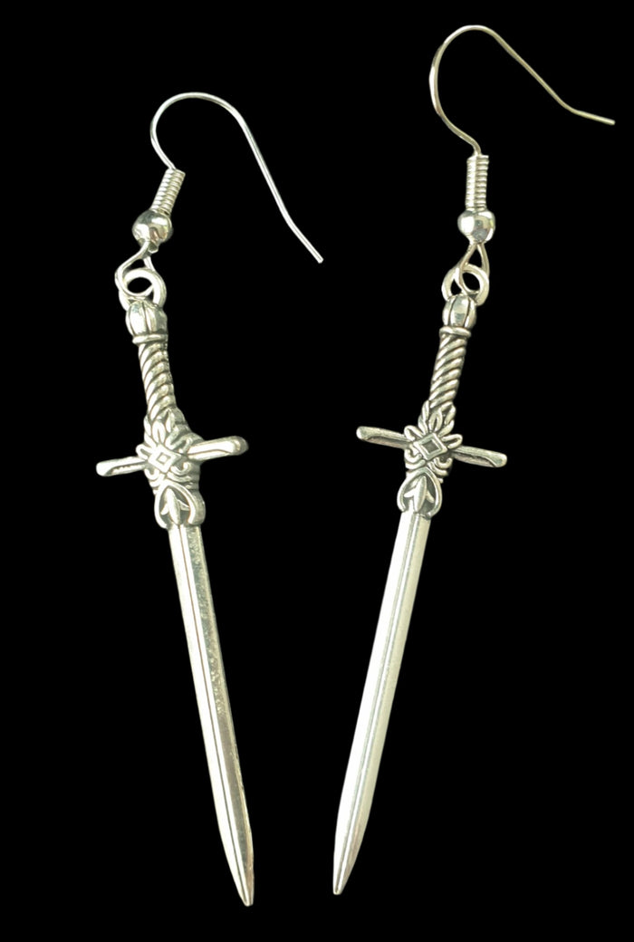Silver Daggers Hook Earrings
