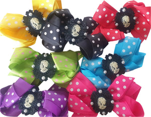Skeleton Cameos Polka Dots - Bow Hair Clips Planet Retro NZ