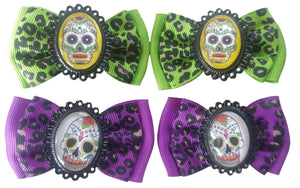 Sugar Skull - Bow Hair Clips Pair Planet Retro NZ