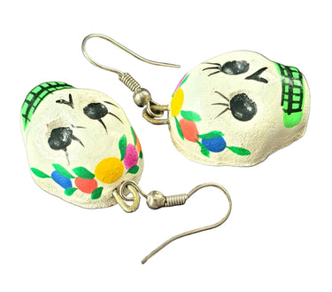 Sugar Skull Folk Art Plaster Earrings Planet Retro NZ New Vintage Jewellery