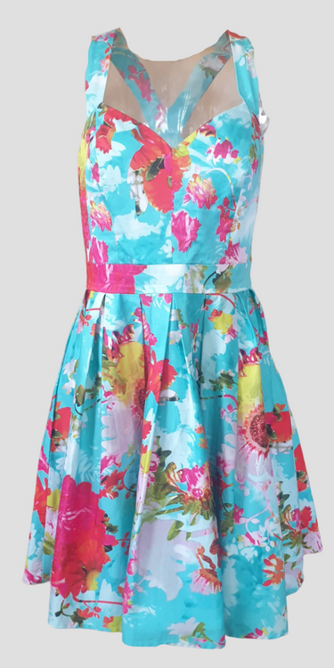 Turquoise Floral Casual/Cocktail Dress (Small) New & Vintage Clothing NZ Planet Retro NZ