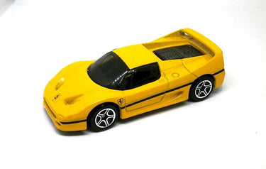 Yellow toy car with black details on a white background