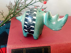 Vintage - Carved Soapstone Rhino Planet Retro NZ