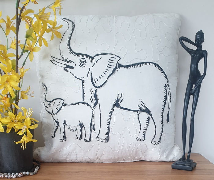 Vintage - Cream Elephant Cushion Cover from Tanzania