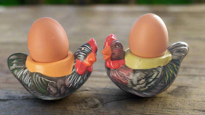 Vintage Pair of French Folk Art Chicken Egg Cups