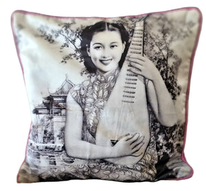Vintage - Retro Chinese Lady Print Cushion Cover planet retro nz