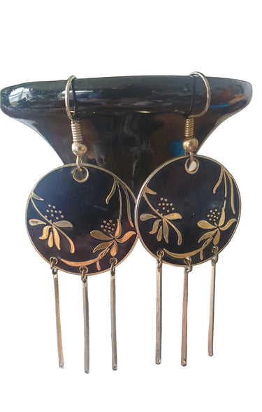 Vintage Black & Gold Oriental Earrings Planet Retro NZ