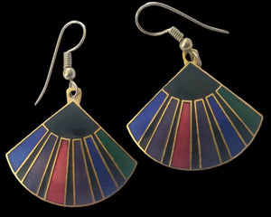 Vintage Enamel Cloisonné Fan Earrings Planet Retro NZ
