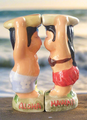 Vintage Hawaiian Surfer Couple Salt & Pepper Set Planet Retro NZ 