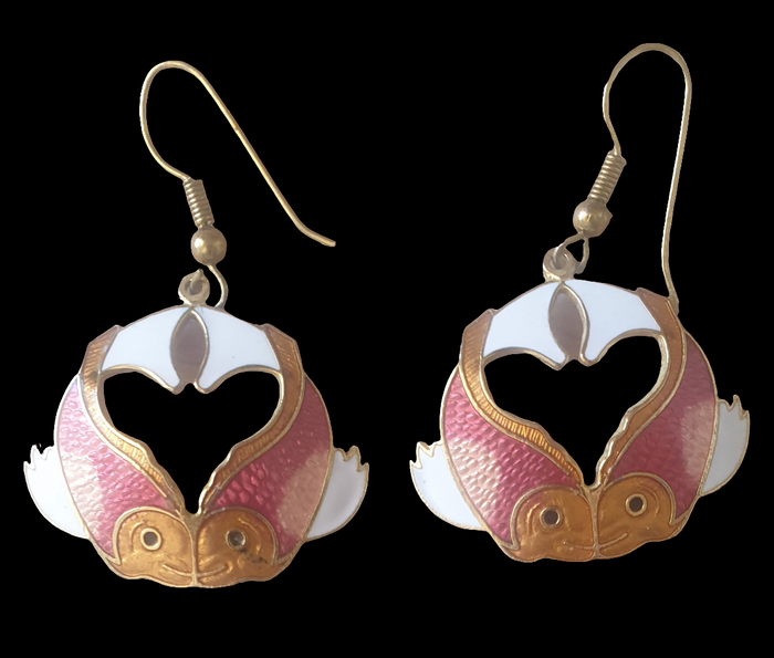 Vintage Koi Fish Cloisonné Oriental Earrings