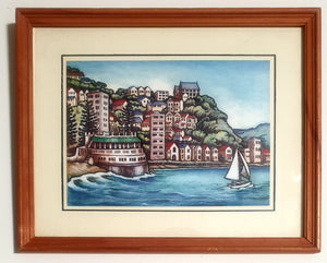 Vintage Oriental Bay Wellington Artwork by Mary Taylor Vintage NZ Art NZ at Planet Retro NZ