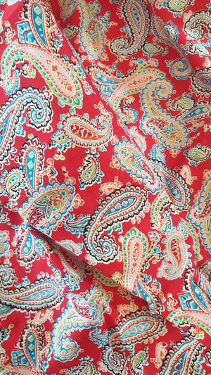 Vintage Red Paisley Cotton New Vintage Fabric Material Homeware Planet Retro NZ