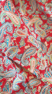 Vintage Red Paisley Cotton New Vintage Fabric Material Homeware Planet Retro NZ