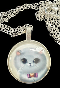 White Cat Dome Necklace New Vintage Planet Retro NZ