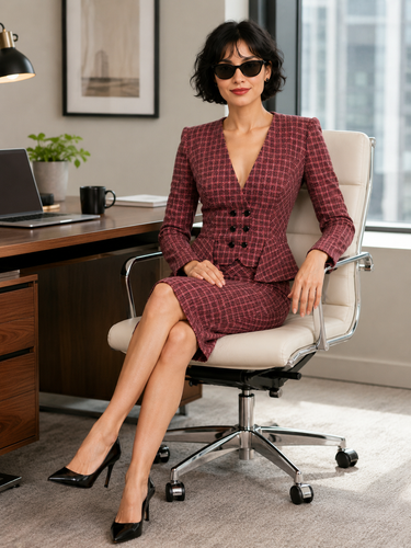 Vintage Cue Peplum Suit – Pink Tartan (XS/S)