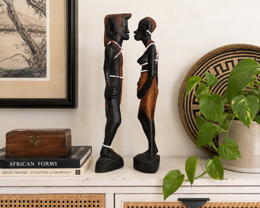 Hand-Carved African Style Wooden Figure Sculptures Pair