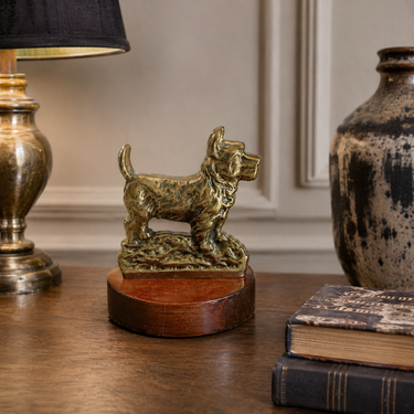 Vintage Brass & Wood Scottish Terrier Ornament